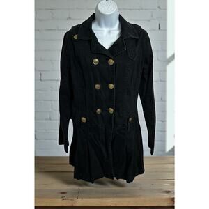 MURMUR Black Coat Sz S Dark Academia Skirted Fit Whimsy Goth Gold Buttons